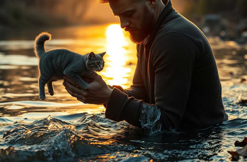 Etter å ha gått nedover skråningen mot vannet, vurderte Mikael sjansene for at katten kunne unnslippe.